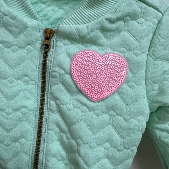 NWOT Young Hearts 12M Green & Pink Heart Shiny Girls Bomber Jacket - Picture 4 of 5